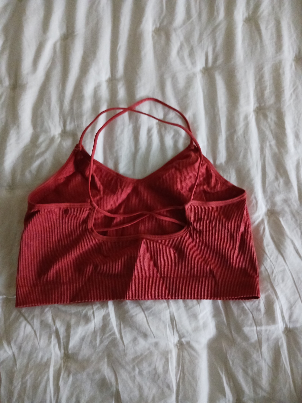 No Boundaries Red Ribbed Crop Top with Thin Straps - Picture 2 of 4